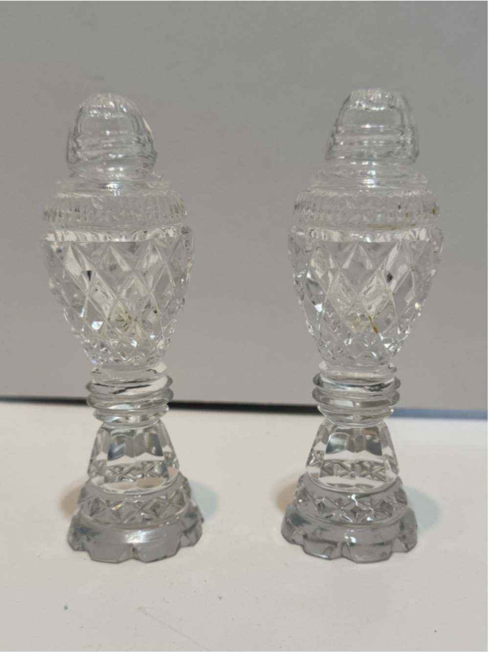 Vintage Bohemian Lead Crystal Salt And Pepper EAPG Glass Pedestal 5”